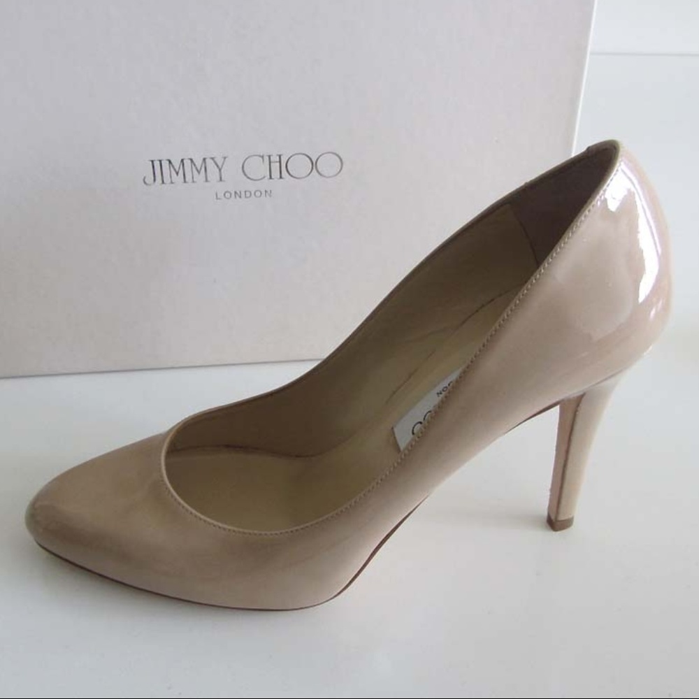 Jimmy Choo Nude Patent Leather Pointed-Toe Pumps - Picture 4 of 8